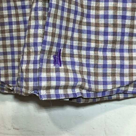 Johnnie-O Check Plaid Button Up Shirt Mens Size Small Purple Brown Cotton - Picture 9 of 14
